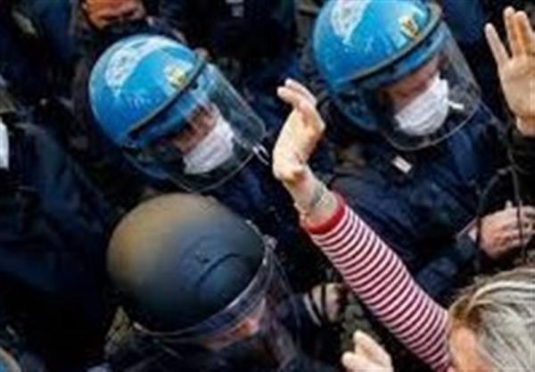 درگیری در اعتراضات علیه محدودیت های کرونایی مقابل مجلس ایتالیا