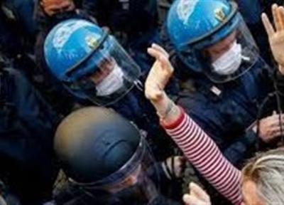 درگیری در اعتراضات علیه محدودیت های کرونایی مقابل مجلس ایتالیا